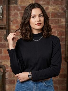 St. Michael Vintage 1990s Black Mock Neck Long Sleeve Top – Size UK 12 (US 8)